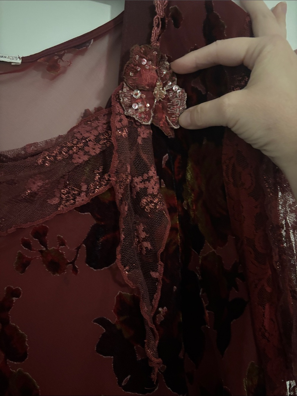 Burgundy Floral Lace Tunic Top and Skirt - Picture 4 of 11